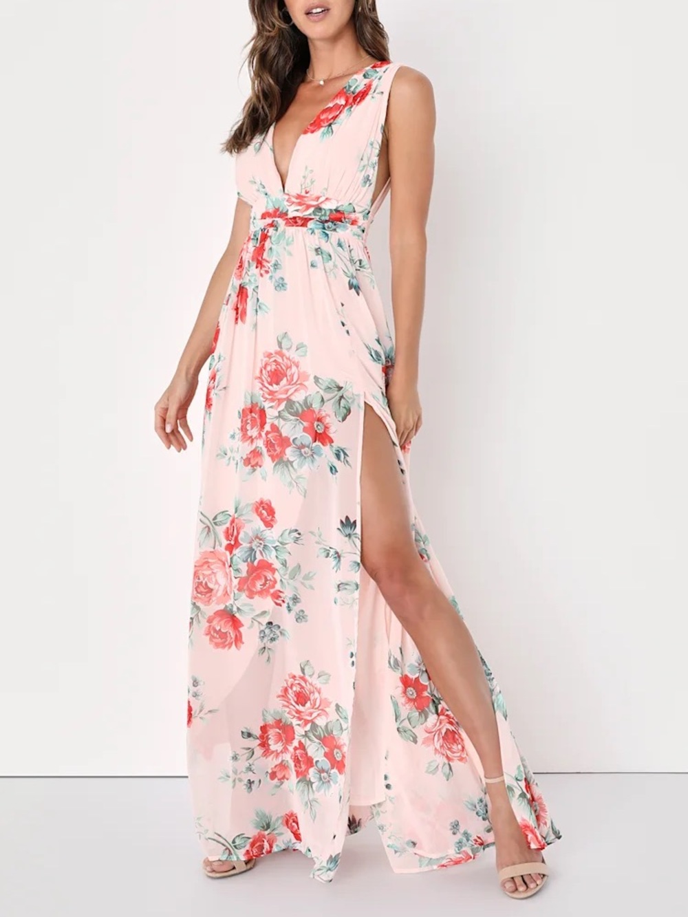 Lulus long wedding guest maxi dress floral pink NWT size small